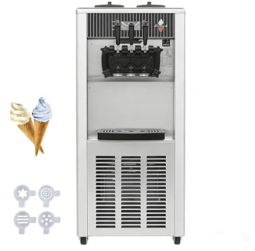 PEIXU 2200W Máquina de Hielo Comercial Profesional 8219 Máquina de Helados Vertical,Capacidad 20-28L/H,3 Sabores,para Cafeterías,Buffets,Tiendas de Bebidas