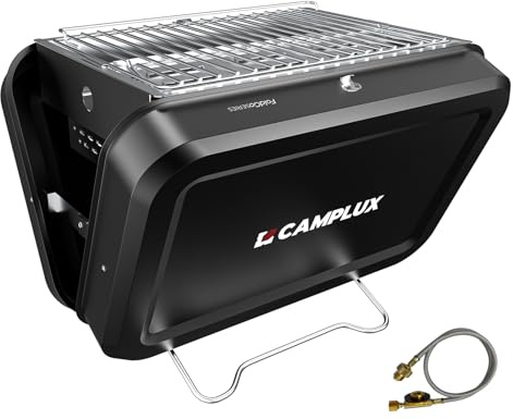 CAMPLUX Campinggrill Gas & Holzkohle, Faltbar, 2 kW, FoldGo FG16GB | 32 × 23,5 cm Grillfläche, für Gaskartuschen geeignet, schnell faltbar und platzsparend – für Camping, Balkon und Reisen