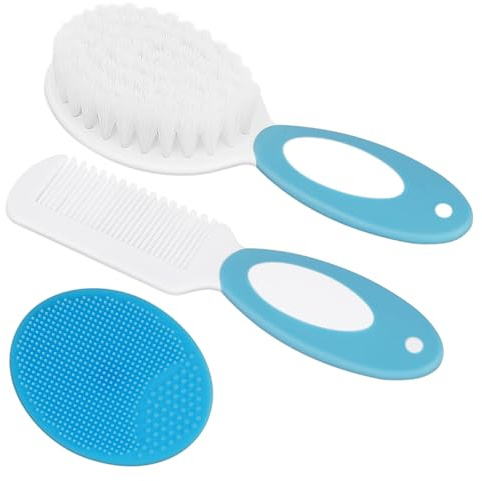 AYBUY 3 Stück Baby Haarbürste, Baby Kamm Und Wiegenhut Bürste, Baby Bürste | Mit Weichen Borsten, Babybürste Hilft Bei Der Sanften Reinigen Massage Der Kopfhaut Für Neugeborene Und Baby (Weiß Borsten)