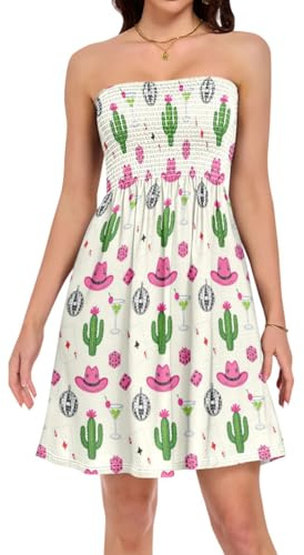 Wudan Bandeau-klänning, helg, dejt, lös passform, A-linje, sommarklänning för vuxna kvinnor, Western Cactus, XXL