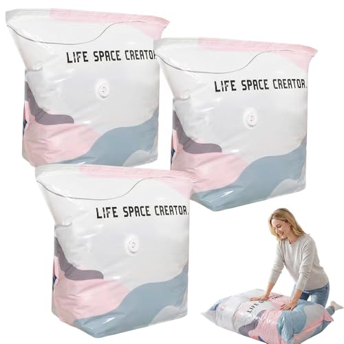 Vacuum Storage Bags, 2026 Upgrade Vacuum Pack Bags for Clothes, Space Saver Bags for Clothes Duvet Travel and Home, Home Reusable Storage Bags Save More Space (3Pcs, 70x50x30CM)