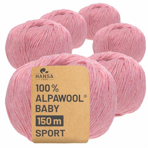 HANSA-FARM | 100% Baby Alpakawolle in 50+ Farben (kratzfrei) - 300g Set (6 x 50g) - weiche Alpaka Wolle zum Stricken & Häkeln in 6 Garnstärken by Hansa-Farm - Perlrosa Heather (Rosa)