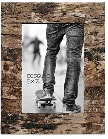 Eosglac Rustic 5 x 7 Wooden Picture Frame, Handmade with Real Birch Bark, Easel Back, Natural