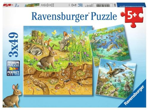 Ravensburger Puzzle Tiere in ihren Lebensräumen - 3x49 Teile Puzzle | 3x49 Teile Puzzle, Kinderpuzzle ab 5 Jahre, Ravensburger Qualität