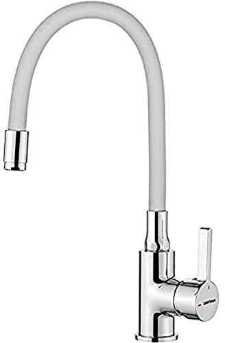 GRIFEMA GRIFERÍA DE COCINA-G4002-3 Rubinetto da Cucina Bianco con Beccuccio Universale Girevole, Miscelatore per Cucina (G3/8 Pollici), Cromo