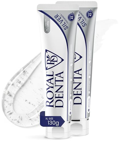 Royal Denta Whitening Zahnpasta mit Fluorid und Silber 2x130 g, Zahnpasta weisse Zähne, gegen Verfärbungen und Plaque, frischer Atem