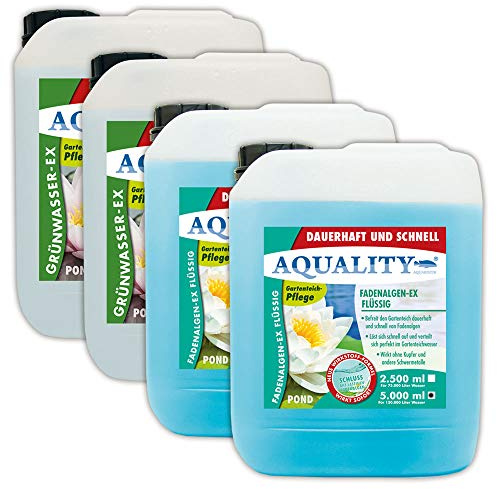 AQUALITY Algenvernichter Komplett-Sparset Gartenteich (Befreit und entfernt Fadenalgen, Schwebealgen, grünes Wasser schnell und dauerhaft), Set-Größe:SET 10000