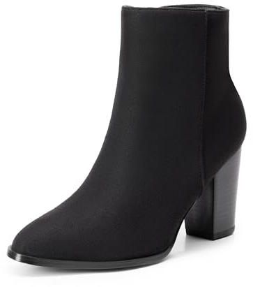 DREAM PAIRS Stivali da Donna con Grosso Tacco Alto Moda Casual Comodi Stivaletti Donna con Zip Laterale,Size 40.5,Camoscio/Nero,Anita