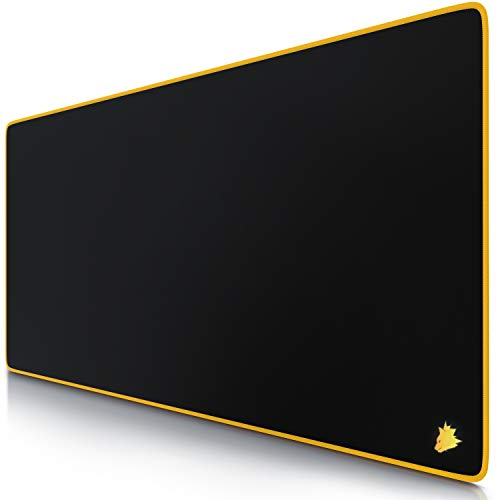 CSL - Tapis de Souris Gaming Bordure Jaune 900x400mm - sous-Main Bureau Gamer Extra Large XXL en Tissu, Base antidérapante - Précision, Vitesse et Confort - pour Tous Types de Souris et Claviers