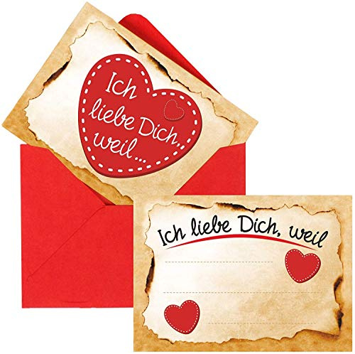 Adventskalender Füllung Set mit 12 romantischen Karten ICH Liebe Dich, Weil (wahlweise mit 3, 6, 12 oder 24 Karten) zum selber ausfüllen