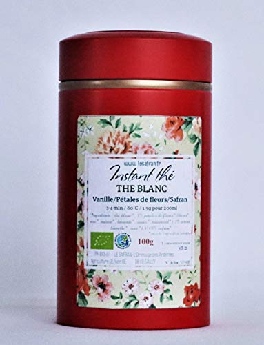 Thé blanc- Vanille-Fleurs-Safran, 100g, 66 tasses - certifié bio