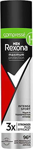 Rexona Intensiv sportkomprimerad deodorant för män, antiperspirant maximalt skydd, effektiv mot överdriven svettning, dermatologiskt testad formula, 96 timmars skydd spray 100 ml