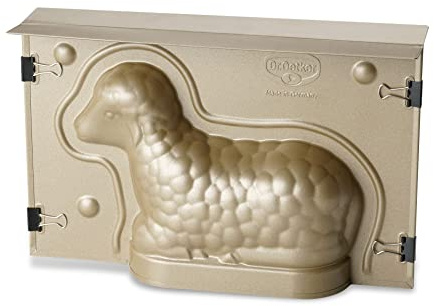 Dr. Oetker Osterlamm Backform zu Ostern – 700 ml Füllvolumen – 3D Kuchenform in Gold mit Antihaftbeschichtung und Lämmchen als Motiv zum backen – Leckere Deko in Osterlammform