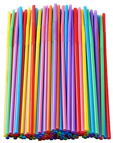 100 Pcs Colorful Plastic Long Flexible Straws.(0.23''diameter and 10.2long)
