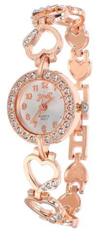 Hemobllo Reloj de pulsera para mujer - Reloj de pulsera analógico de cuarzo para mujer, con adornos de cristal en forma de corazón, elegante y lujoso, color oro rosa, para mujer, como regalo de