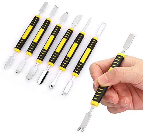 6 in 1 Carbon Steel Electronics Repair Kit, Precision Pry Tool Set Dual-End Flat Spudgers for Phone Tablet Laptop Mobile Device Maintenance