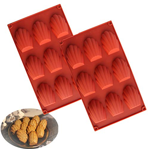 Juego de 2 moldes para hornear Madeleine, molde de silicona no pegajosa, molde de silicona para pasteles, chocolate/caramelo/galletas, 9 tazas