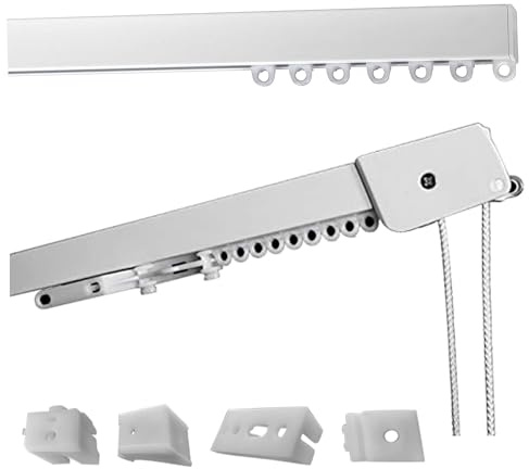 Binario Tenda Soffitto Lineare in Alluminio Bianco Personalizzabile, Completo di Accessori per il Fissaggio, Movimento a Corda, Bastone Tende a Soffitto o Parete (120 CM, MOVIMENTO A CORDA)