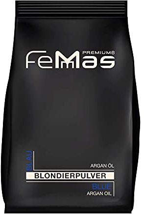 FemMas Blondierpulver blau 500 g I Blondierungspulver mit pflegendem Arganöl I gleichmäßige Blondierung I ultra stark & staubfrei I Hair Bleach für Aufhellungen bis zu 7 Nuancen