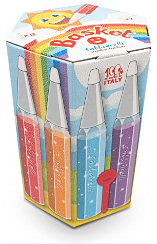 Sabbiarelli Sand-it For Fun – Basket Multicolor – 12 påfyllningsbara pennor à 50 g färgad sand för Sand Art och 2 lyftverktyg | 100% Made in Italy | Certifierad marmorsand | Kreativitet