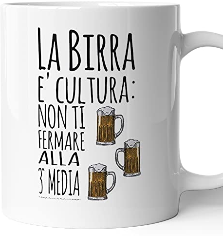 AL PRODUCTION Tazza Mug in Ceramica La Birra è cultura: non ti fermare alla 3^ media - Divertente - Humor