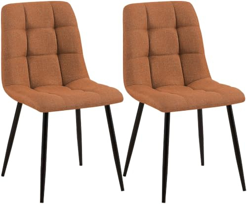 CLP 2er Set Esszimmerstuhl Tilde, Küchenstühle gepolstert mit gestepptem Bezug, Polsterstühle mit Metallgestell, bis 150 kg belastbar | Farbe orange Material Stoff