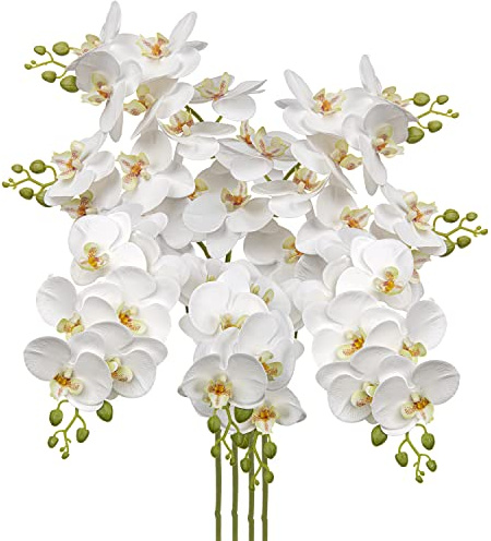 30 Inch White Orchids Artificial Flowers Real Touch Phalaenopsis Spray Artificial Orchid Stems with 12 Orchid Flowers Fake Phalaenopsis Tall Faux Flowers Arrangement for Home Decor Party Wedding Decor