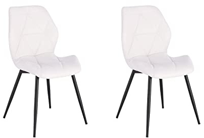 SVITA Jamie 2er Set Esszimmerstühle Polsterstuhl Wohnzimmerstuhl Küchenstuhl mit Rückenlehne gepolstert Kunstleder Weiß