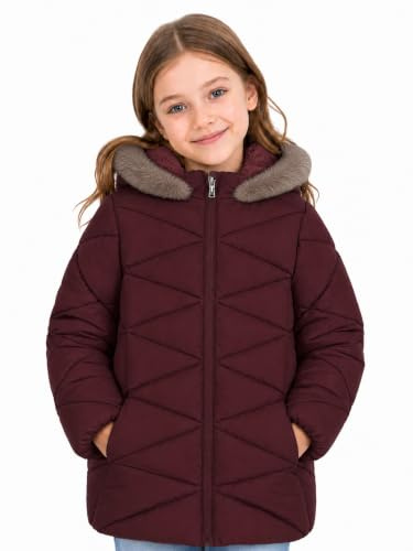 SOLOCOTE Manteaux d'Hiver pour Fille avec Capuche Doublure Sherpa Légers Épais Chauds Gonflés Résistants à l'Eau Coupe-Vent Brillants