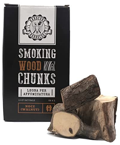 CHUNK NOCE - WALNUT - Legna per affumicatura HARDCORE BARBECUE - Pezzi di legno per affumicare al sapore di Hickory- Circa 1,5 Kg