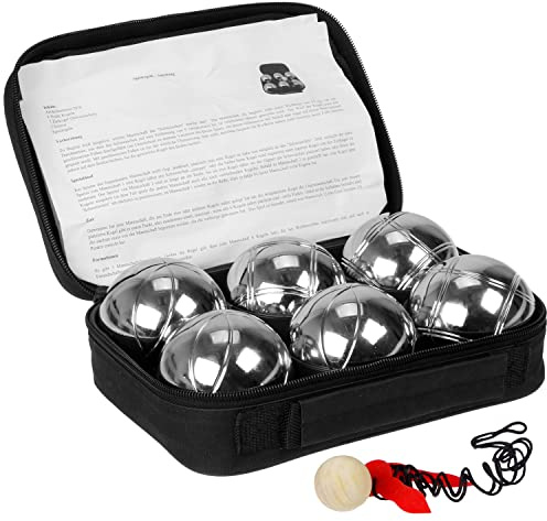 FunTomia Boccia Kugeln Set, Boule Kugeln mit 6X Metall-Kugeln 73mm, 720g, 1x Holz-Kugel, 1x Abstandsmesser inkl. Luxuriöser Tragetasche, Petanque für Outdoor-Spiel Garten und Strand Spielzeug