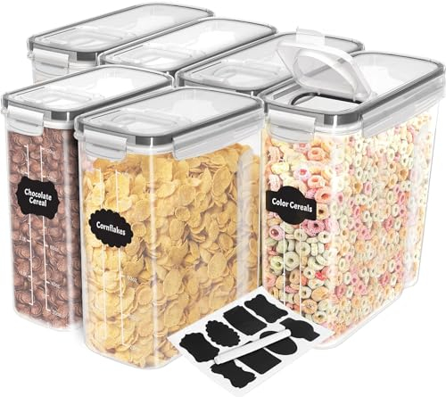 KICHLY Contenitore per cereali (Set di 6) - Plastica senza BPA - Contenitori ermetici per la cucina - Conservazione degli alimenti secchi – Contenitori cucina per l'organizzazione della dispensa