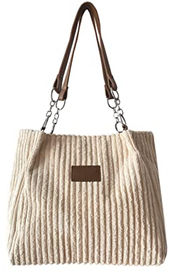 Ulisty Damen Cord Tragetasche Lässig Shopper Umhängetasche Mode Schultertasche Täglich Einkaufstasche Cordtasche Beige