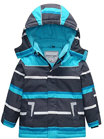 DAWILS Chaqueta de Esquí para Niño Forrada Impermeable Abrigos de Invierno Azul Negro Cortavientos Exteriores Retro Parka de Alpinismo de Senderismo Chaquetas de Snowboard Cazadora Nieve Niño 4 Años