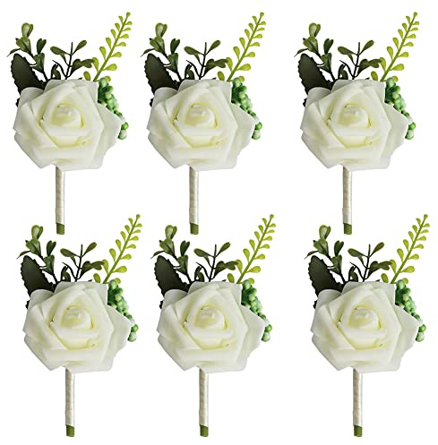 JAWSEU 6 Stück Bräutigam Künstliche Handgelenk Corsage Armband Rosa Brautjungfer Corsage Hochzeit Ansteckblume Rose Boutonniere für Bräutigam Braut Brautjungfer Gäste Hochzeit Bankett Tanzparty Deko