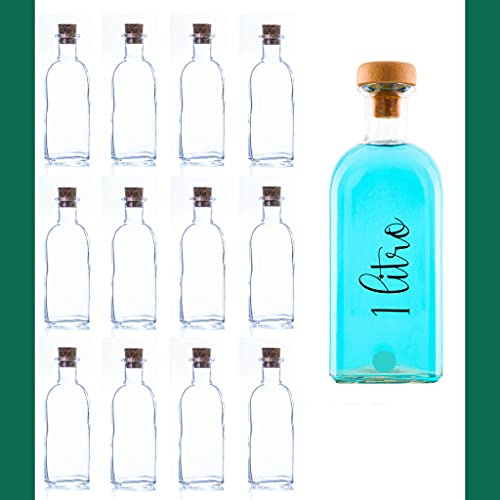 Esencia Andalusí Botellas Vacías de Cristal 1 Litro Pack 6/3 con Tapón de Corcho Boca Ancha Reutilizables para Aceite Vinagre Licor Sirope Aderezos Cocina Gourmet Regalo Premium para Eventos Mesas
