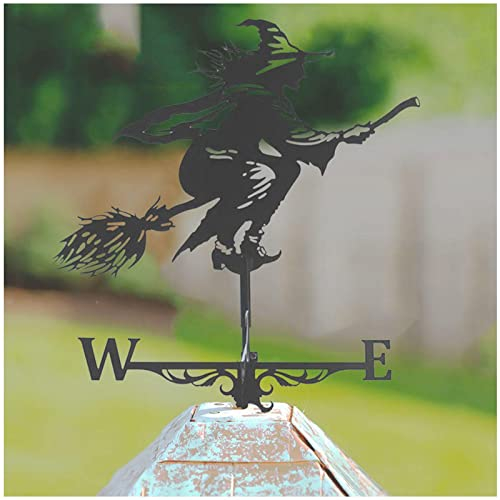 VVLXRIC Hexe Deko, Wetterhahn Metall Fuer Dach, Fliegende Hexe Gartendekoration, Wetterhahn Fuers Dach, für Garten, Rasen, Terrasse, Dach, Halloween Dekoration