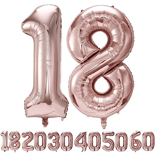 Palloncini compleanno 18 anni Oro rosa -40 pollici-Decorazioni compleanno di un uomo donna di 18 anni-Pallone numero gonfiabile in foil beige 18 anni