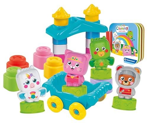 Clementoni Soft Clemmy Baby Hero & Princess, sensorisk byggsats, för barn 6–36 månader, 12 tvättbara mjuka klossar, pedagogiskt spel för motor- och kognitiv utveckling, tillverkad i Italien, 17835