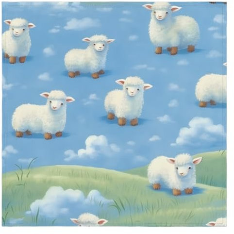 Lustige Stoffservietten mit Lamm und Schaf, wiederverwendbar, waschbar, für Küche, Esstisch, für Zuhause, Abendessen, Hochzeit, Bankett, Party, 50,8 x 50,8 cm, 4 Stück