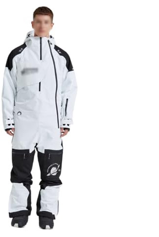Winter-Skianzug Herren, Männer Winter Warme Wasserdichte Ein Stück Ski Anzüge Overalls Set, Outdoor-Sport-Snowboard-Skianzüge Mit Kapuze, Für Arbeit Im Freien, Skifahren, Angeln (Color : White, Size