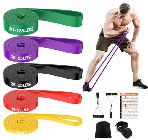 Fokky Fitnessbänder Widerstandsbänder mit 5 Stufen, Resistance Bands mit Türanker, 2*Griffen, Übungsanleitung&Tragebeutel, Gymnastikband Klimmzugband Fitnessband für Muskelaufbau,Yoga,Pilates 5er Set