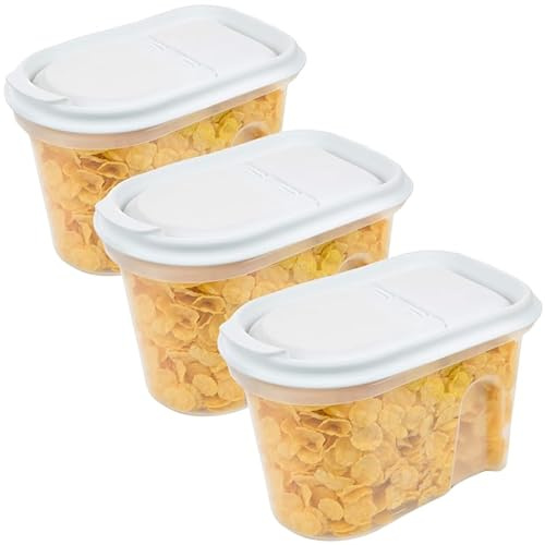 LIVINJA Vorratsdosen 3er Set weiÃŸ 1L, Schüttdosen, transparent mit Klappdeckeln, Müslispender, aus Kunststoff, ideal z.B. für Müsli, Made in Europe, 100% recyclebar