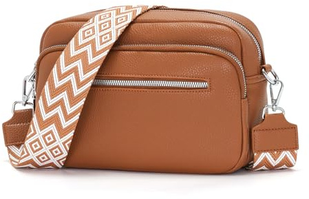 RQJZ 25x20cm Umhängetasche Damen Klein Crossbody Bag Stylish Vegan Leder Schultertaschen Hobo bag Handtasche mit Breitem Gurt für Alltag Braun