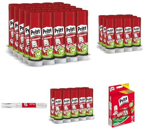 Pritt Colla Stick 25 x 11g, colla per bambini sicura e affidabile, colla Pritt per lavoretti e fai da te, con una tenuta forte per uso scuola e ufficio, 25 stick x 11g