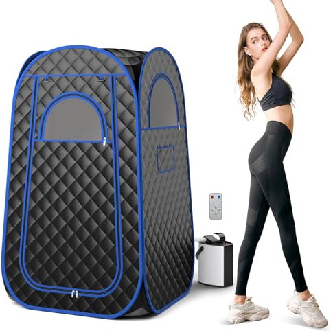 COSTWAY Portable Sauna Steam for Home, Folding Full Body Sauna Tent Steam Room with 3L Steamer Generator, Remote Control & Chair, Pop-Up Personal Home Sauna Pod Box for Therapy Detox Slimming (Black)