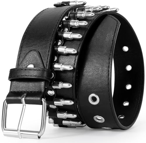 VONMELLI Nietengürtel Y2K Gürtel Goth Ledergürtel für Damen und Herren Metall Punk Taillengürtel Scene Style für Jeans M