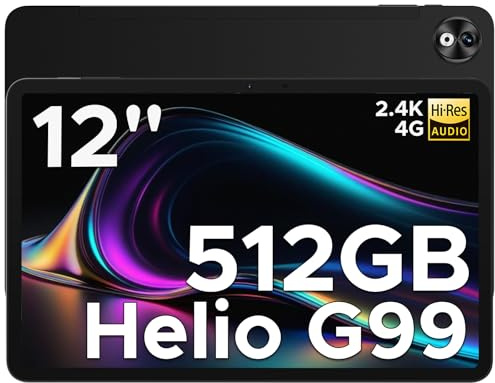 DOOGEE T40 Pro 12 Inch Tablet - Android Tablet 20GB RAM/512GB Storage, Helio G99 Octa-Core, 10800mAh Battery, 2.4K IPS Display, Dual SIM 4G LTE, Android Tablet with SIM Card Slot, WiFi, GPS - Black