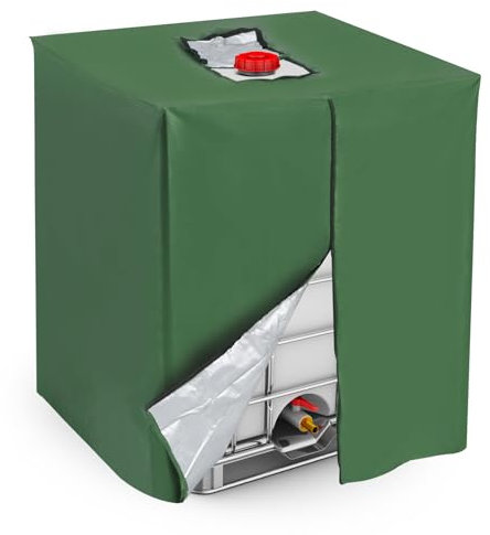 sourcing map Zipper IBC Tote Cover 275 Gallon, 420D Heavy Oxford Waterproof Sunshade Rain Barrel Water Tank Protective Cover for 1000L Outdoor Garden, (39.37 x 47.24 x 45.66 Inch, Green)