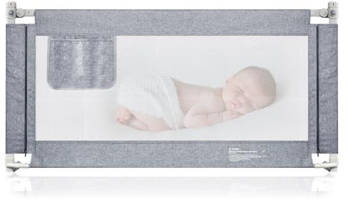 Eldzenith Rausfallschutz Bett, Sicheres Schlafen für Kinder, Tragbar Bettgitter Rausfallschutz Höhenverstellbar 73-93 cm, aus Metall, Bettschutzgitter für Elternbett Kinderbett Familienbett (150 cm)